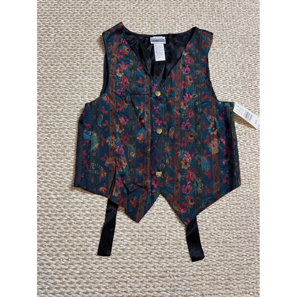 Basic Editions Vintage Floral Tapestry Vest paisley 90's grunge Heart top M